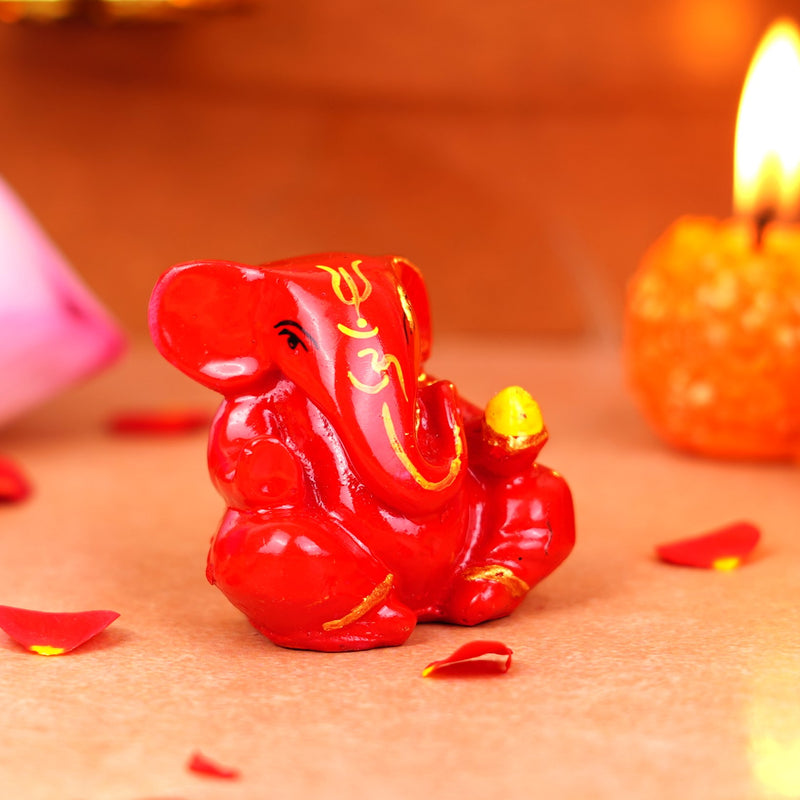 Red Gifting Small Ganesha Resin Idol 2 Inches