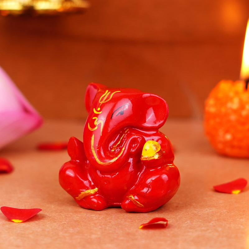 Red Gifting Small Ganesha Resin Idol 2 Inches
