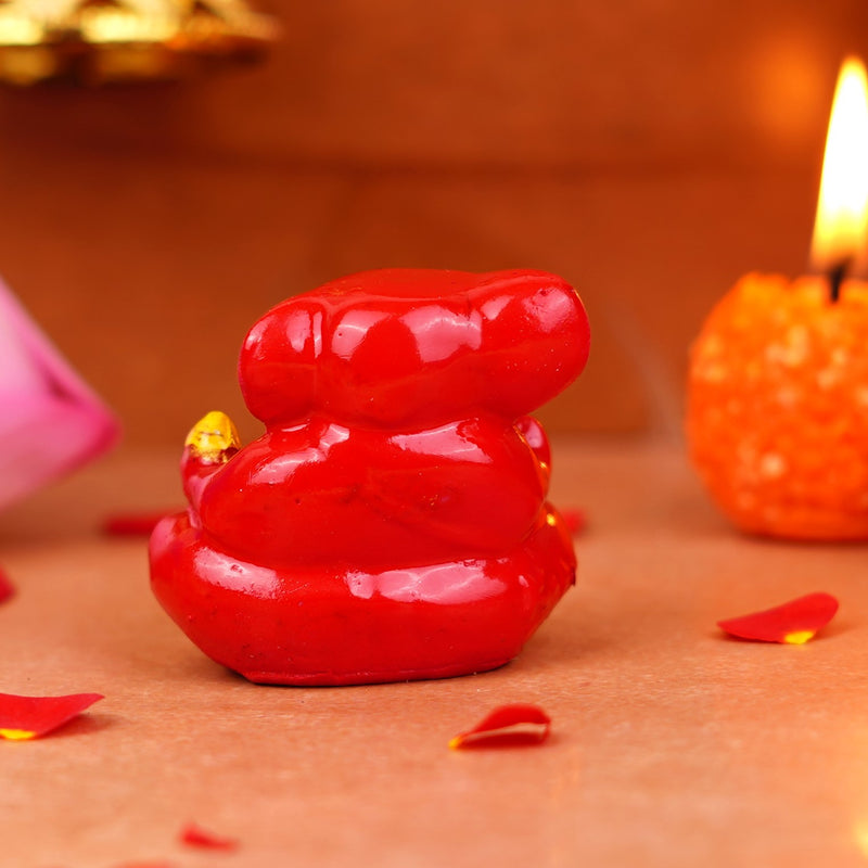 Red Gifting Small Ganesha Resin Idol 2 Inches