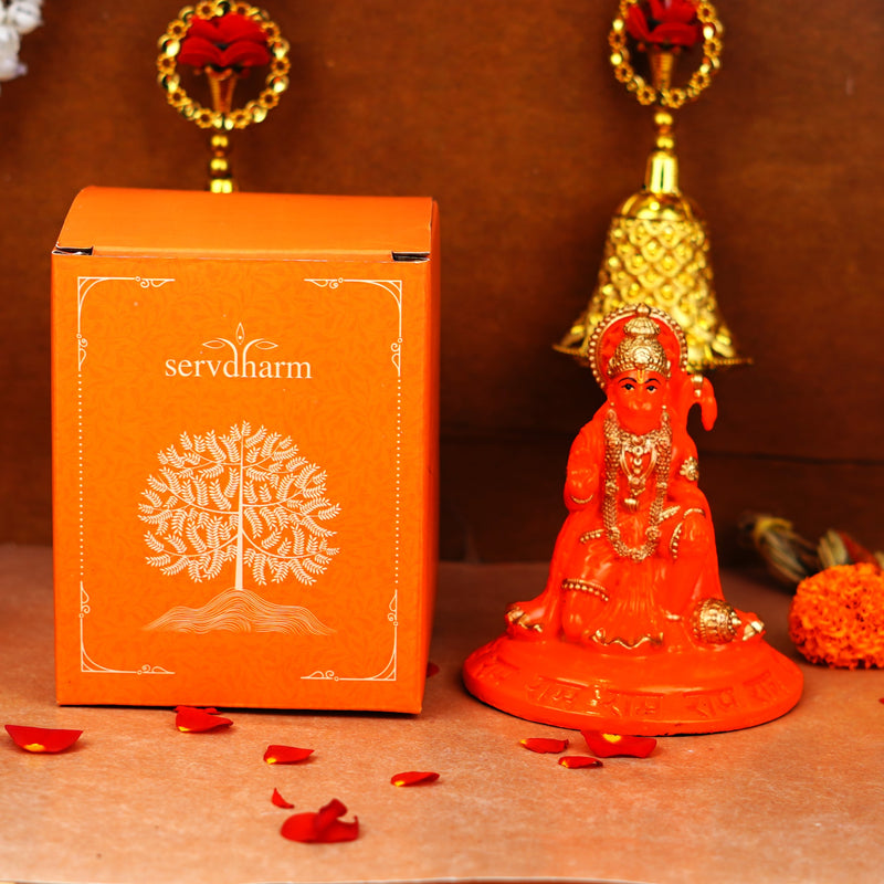 Orange and Golden Hanuman Resin Idol 4.5 Inch