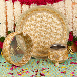 Golden Karwa Chauth Thali Set with Embroidery