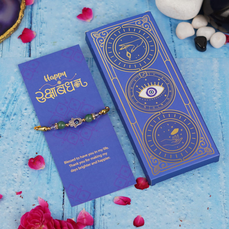 Hamsa with Green Aventurine Crystal Rakhi