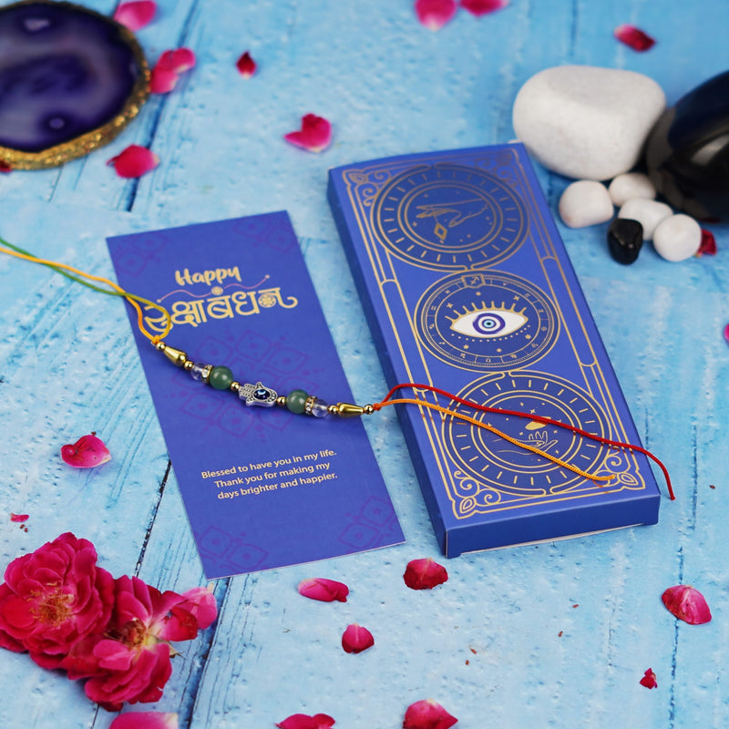Hamsa with Green Aventurine Crystal Rakhi