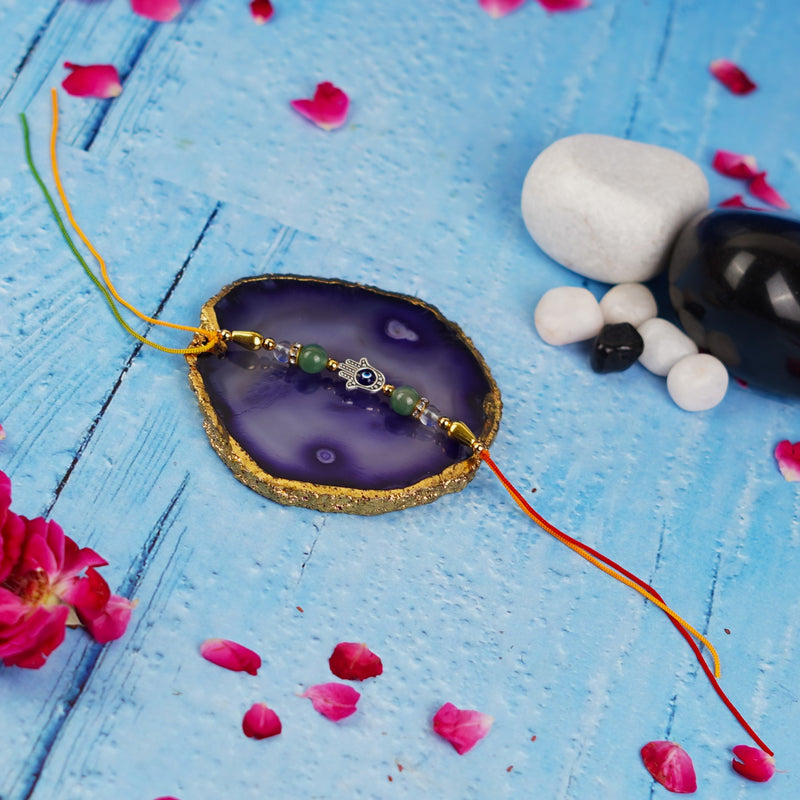 Hamsa with Green Aventurine Crystal Rakhi
