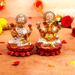 Silver and Golden Lakshmi Ganesh Resin Idol 4"