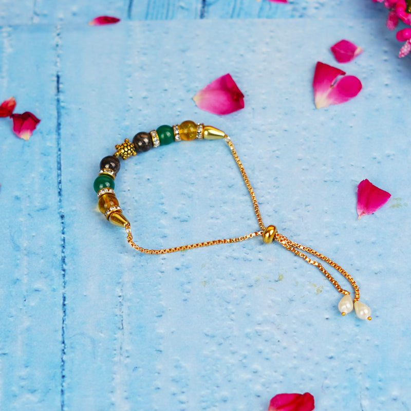 4 Green Jade , Citrine, Pyrite Rakhi