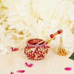 Handcrafted Red Janmashtami Dahi Handi with Stick