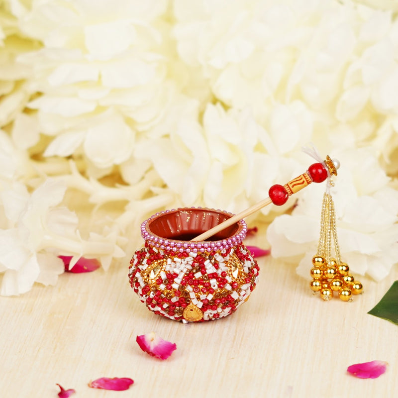 Handcrafted Red Janmashtami Dahi Handi with Stick