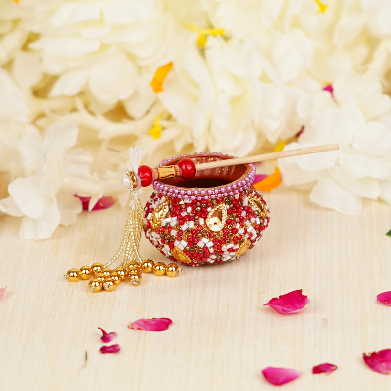 Handcrafted Red Janmashtami Dahi Handi with Stick