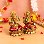 Copper and Red Lakshmi Ganesh Resin Idol 4"