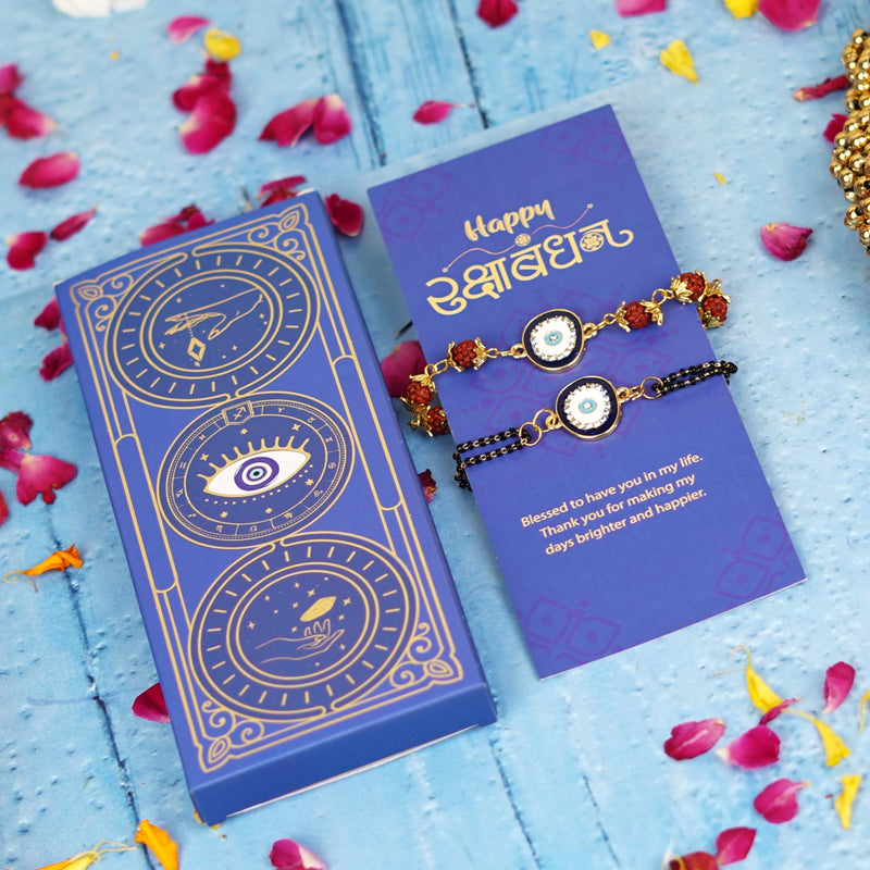 Rudraksha and Oval Evil Eye Chain Bhaiya Bhabhi