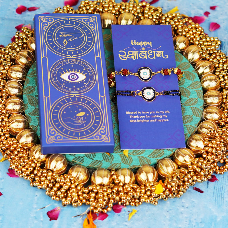 Rudraksha and Oval Evil Eye Chain Bhaiya Bhabhi