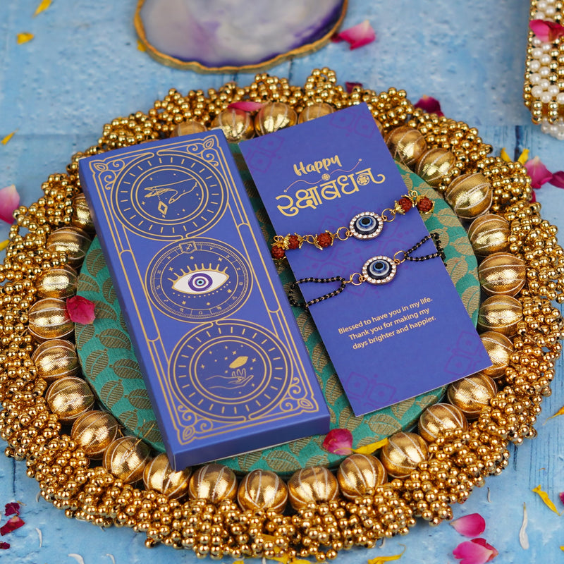Rudraksha and Round Evil Eye Chain Bhaiya Bhabhi