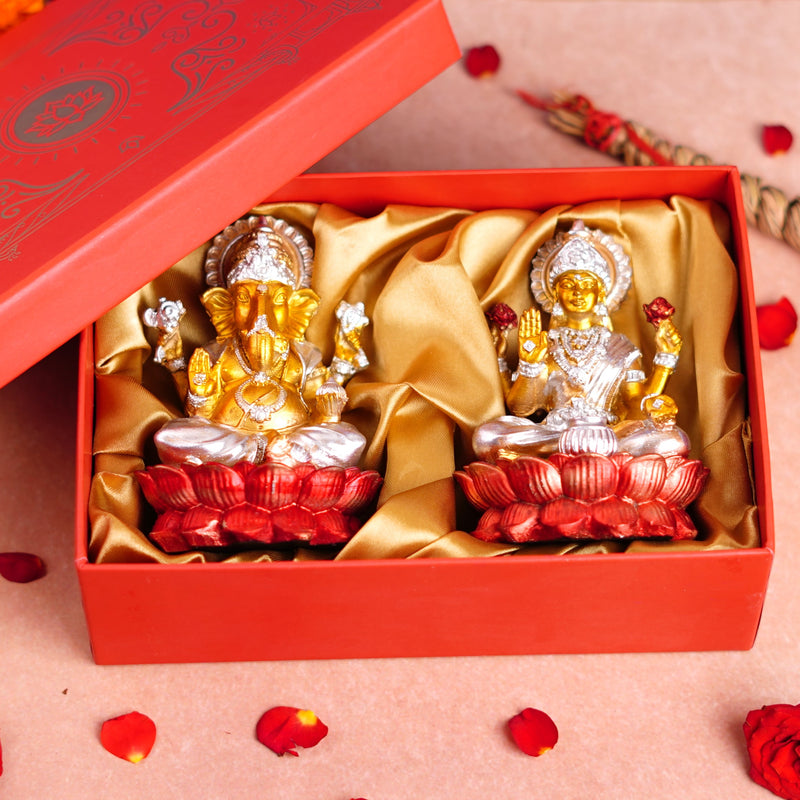 Silver and Golden Lakshmi Ganesh Resin Idol 4"
