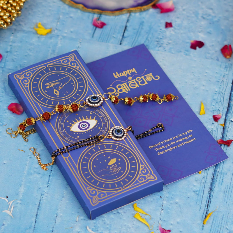 Rudraksha and Round Evil Eye Chain Bhaiya Bhabhi
