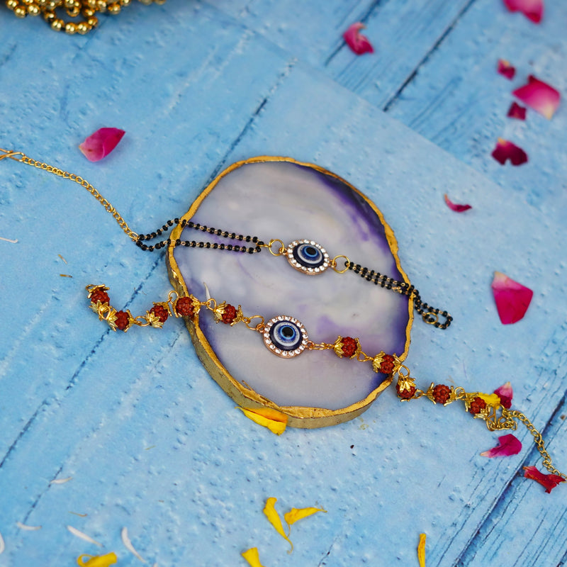 Rudraksha and Round Evil Eye Chain Bhaiya Bhabhi