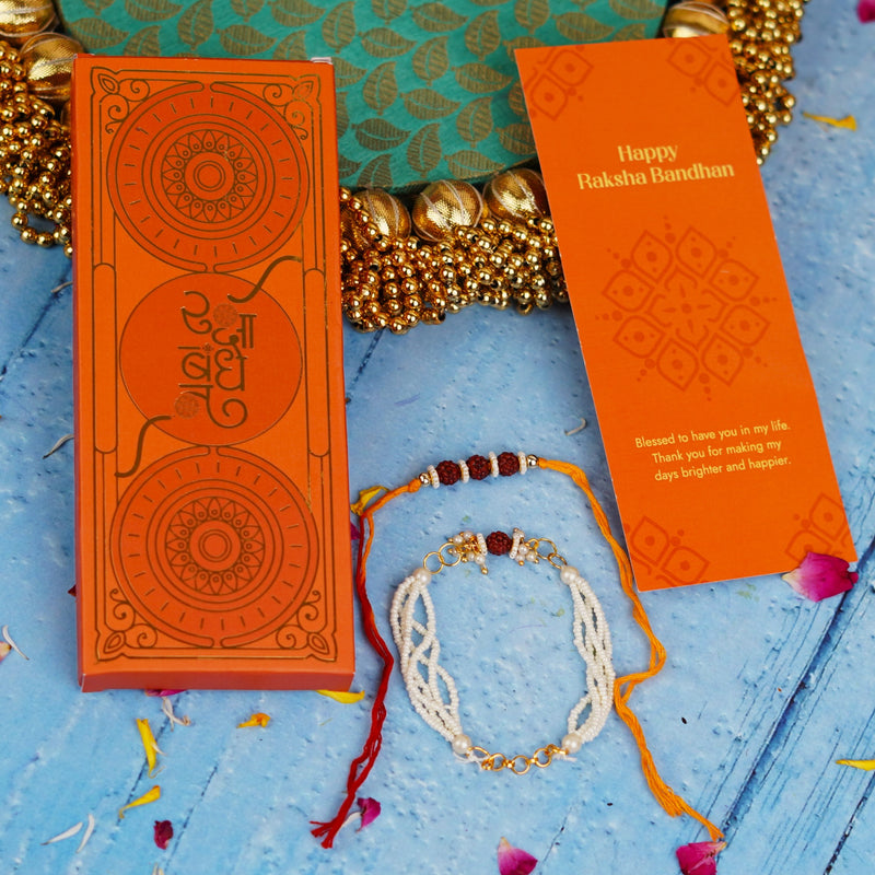Rudraksha and White Beads Bhaiya Bhabhi Rakhi