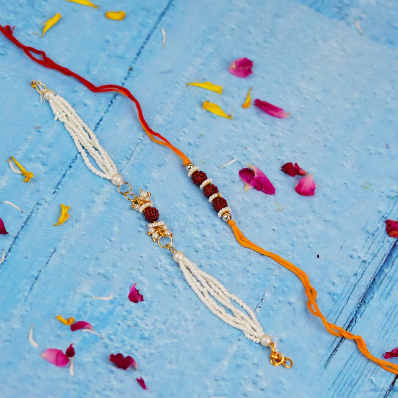 Rudraksha and White Beads Bhaiya Bhabhi Rakhi