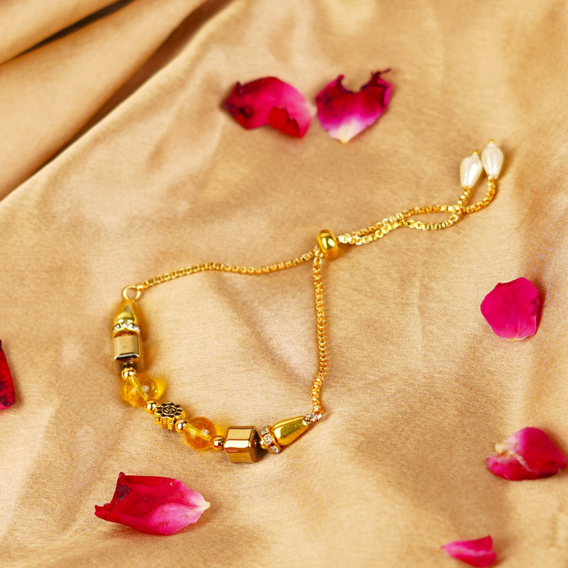 Two Citrine with Cube Hematite Rakhi