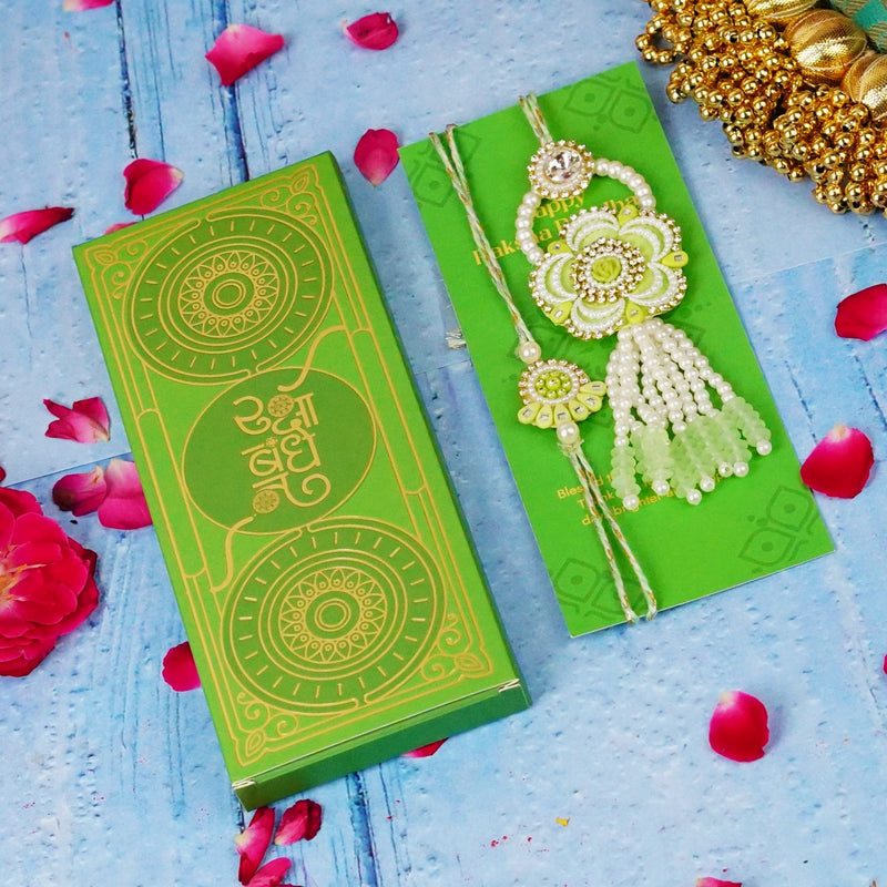 Sage Green Fancy Pearls Lumba Rakhi