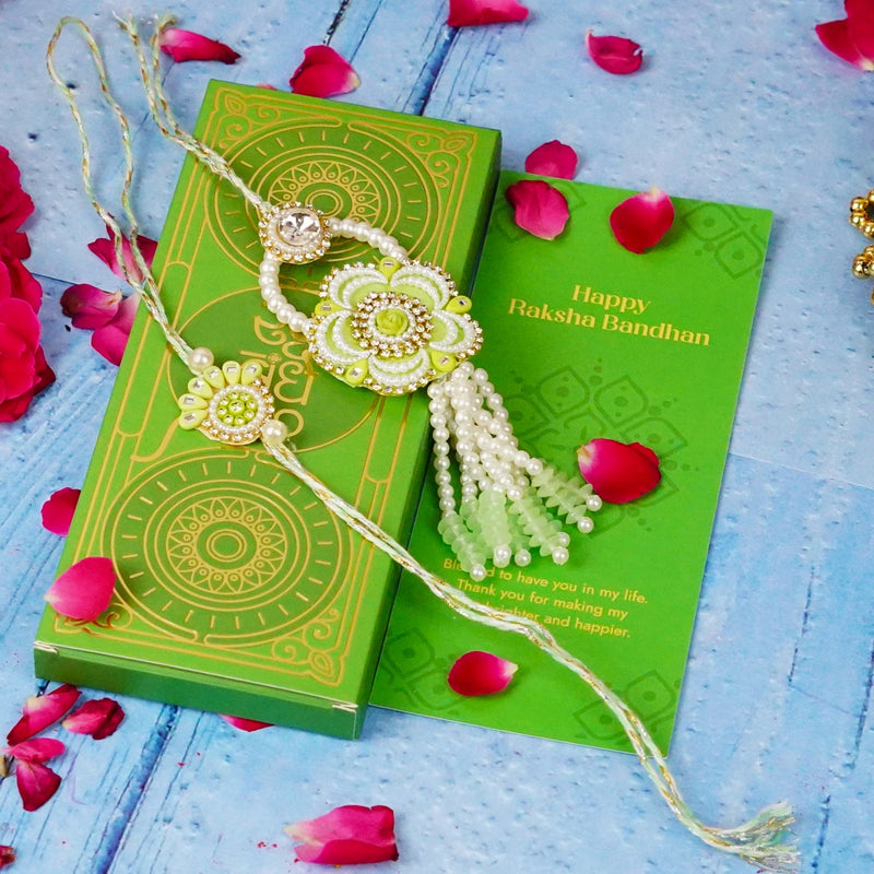 Sage Green Fancy Pearls Lumba Rakhi