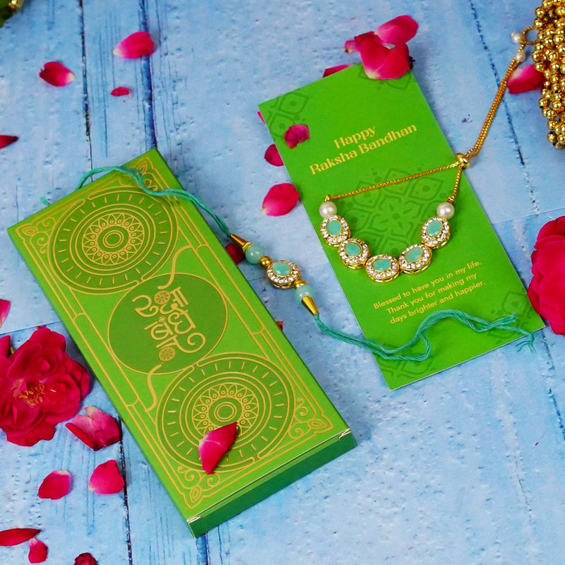 Bhaiya Bhabhi Designer Rakhi Blue Stones with Golden Chain