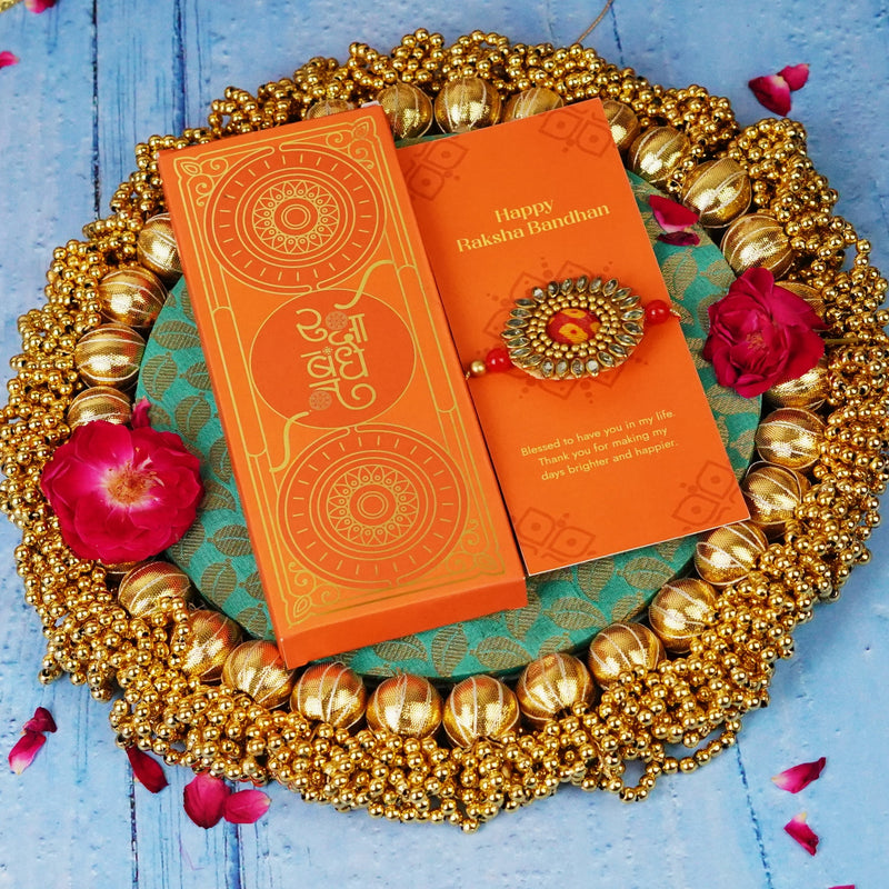 Red Floral Stone Rakhi