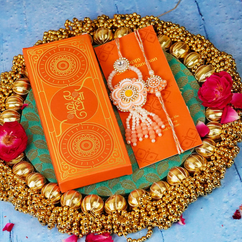 Peach Fancy Pearls Lumba Rakhi