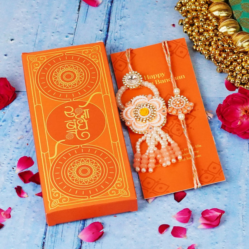 Peach Fancy Pearls Lumba Rakhi