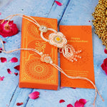 Peach Fancy Pearls Lumba Rakhi