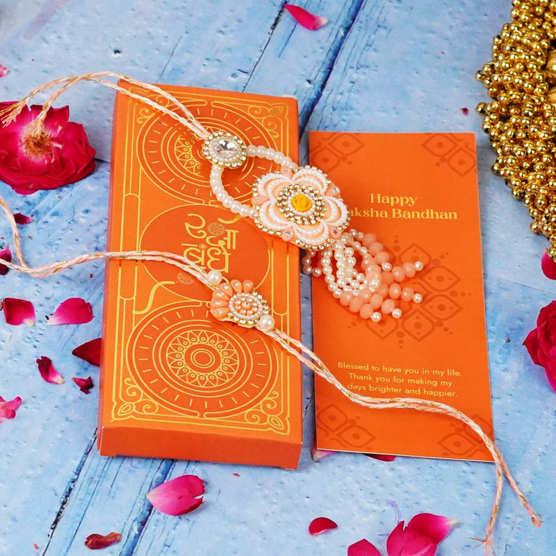 Peach Fancy Pearls Lumba Rakhi