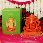Vignaharta Terracotta Colour Ganesha Idol | 9'' Fully Immersible & Dissolvable Clay Murti | 1670g