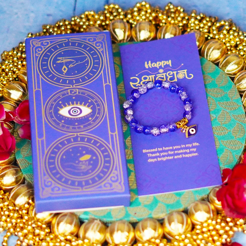 Nazar Suraksha Bracelet Blue Crystal Beads with Gold Colour Evil Eye Charm