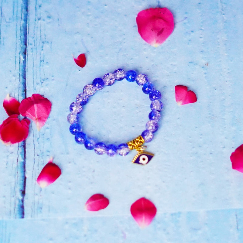 Nazar Suraksha Bracelet Blue Crystal Beads with Gold Colour Evil Eye Charm