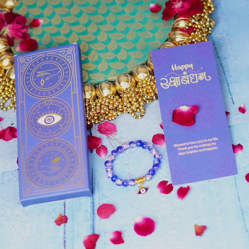 Nazar Suraksha Bracelet Blue Crystal Beads with Gold Colour Evil Eye Charm