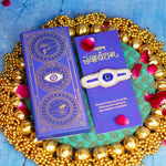 Handcrafted Evil Eye Beaded Rakhi with Dual Panel Design and Satin Ties in Aqua Blue