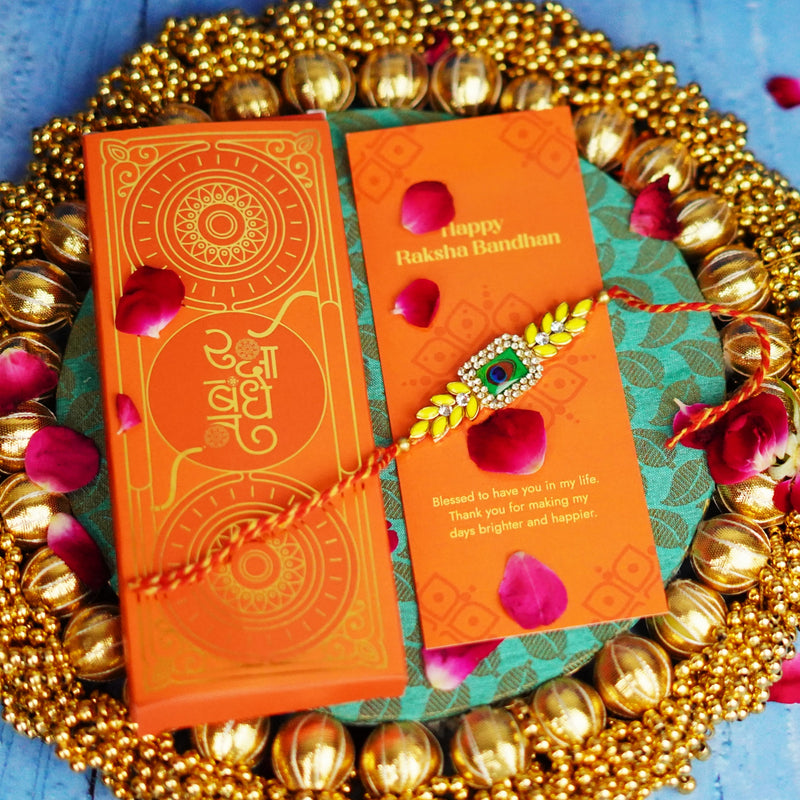Peacock Yellow Stones Rakhi