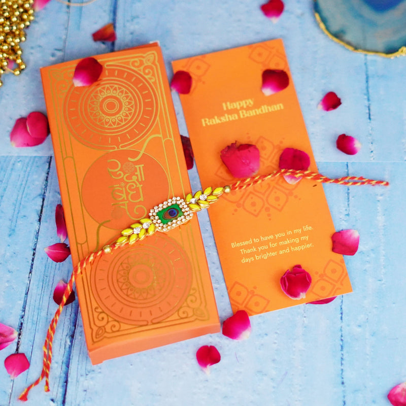 Peacock Yellow Stones Rakhi