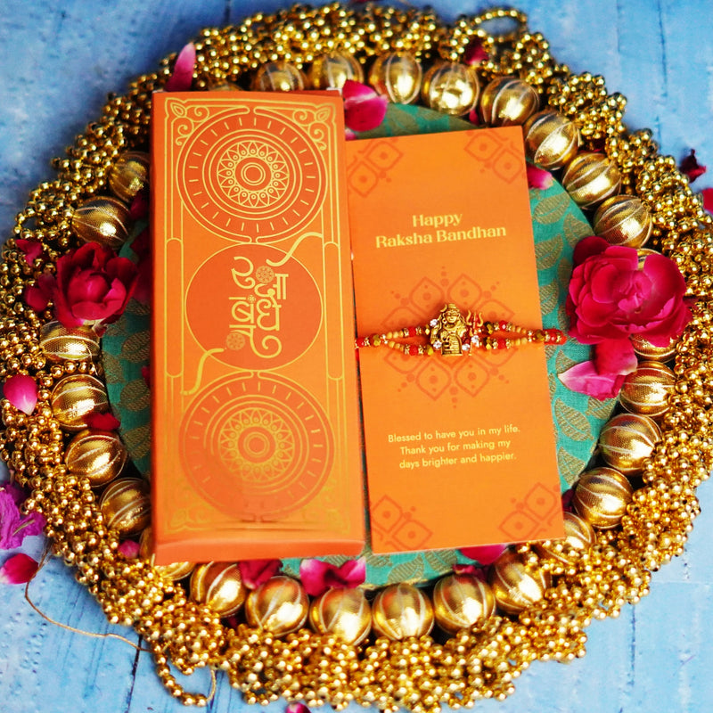 Divine Shiv ji Shambhu Rakhi with Red Beads