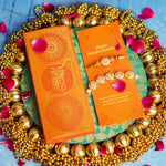 Bhaiya Bhabhi Designer Rakhi Peach Stones with Golden Chain
