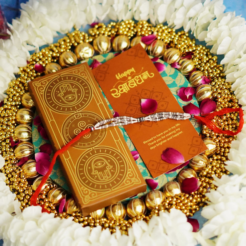 Fancy White and Grey Multistrand Beads Rakhi Thread