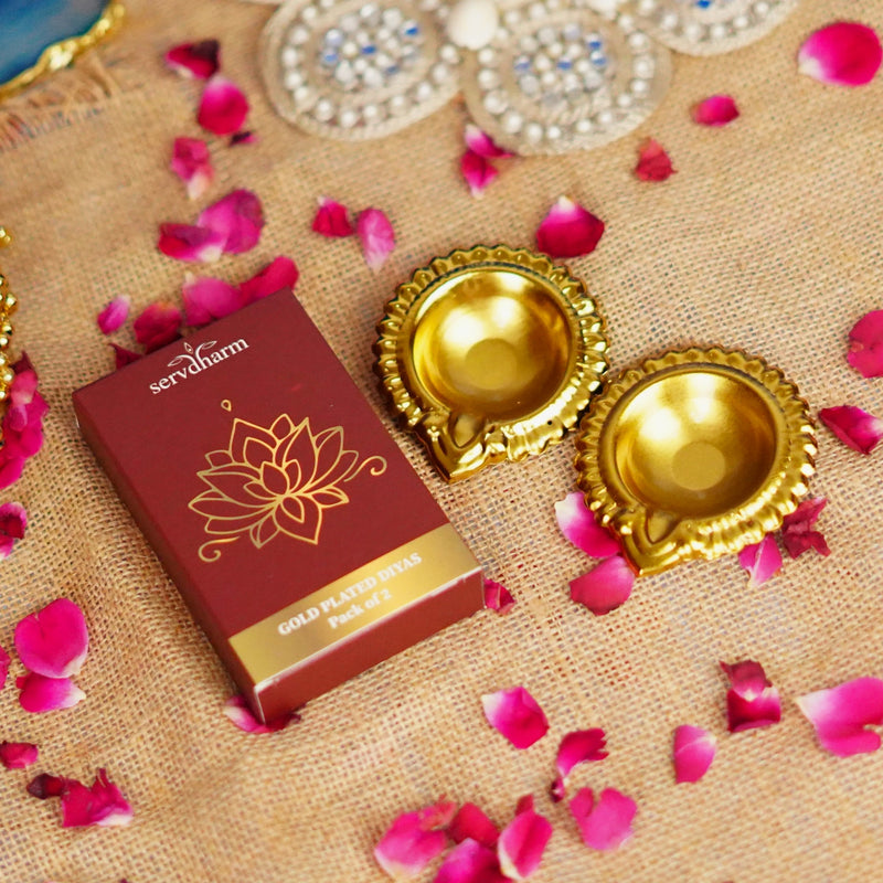Gold Plated Diya Set of 2 (2.7 Inch)