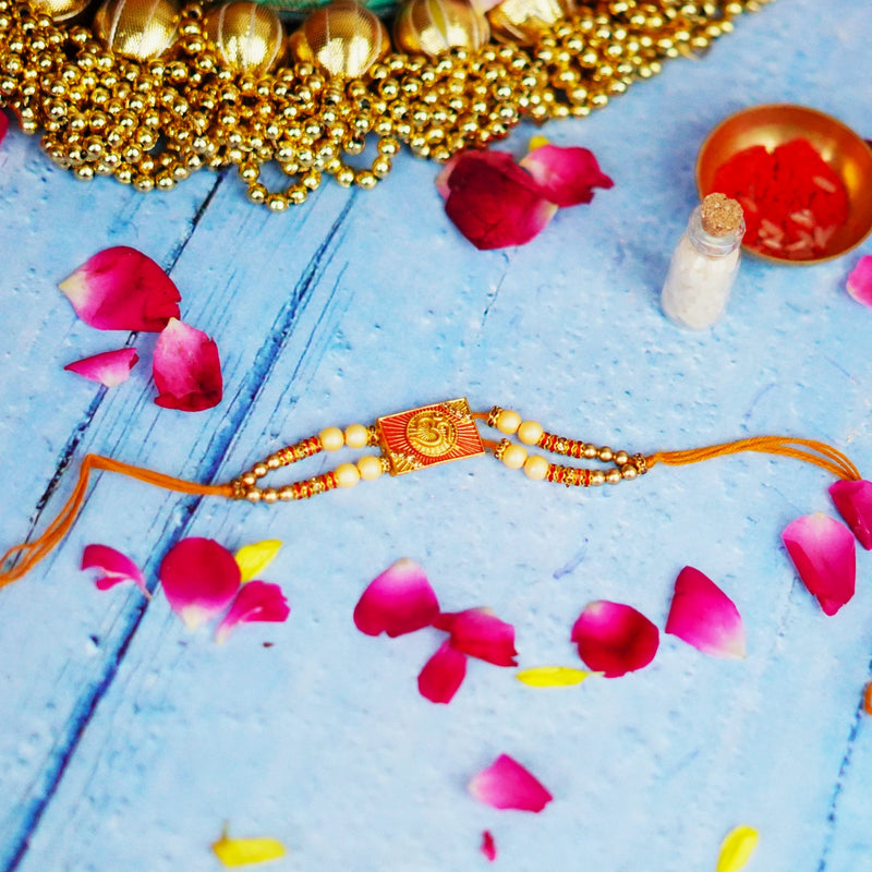 Traditional Wooden Finish Om Rakhi
