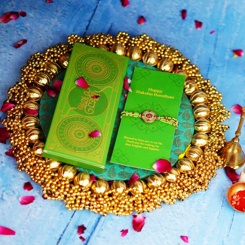 Green colour with Swastik Design Fancy Rakhi