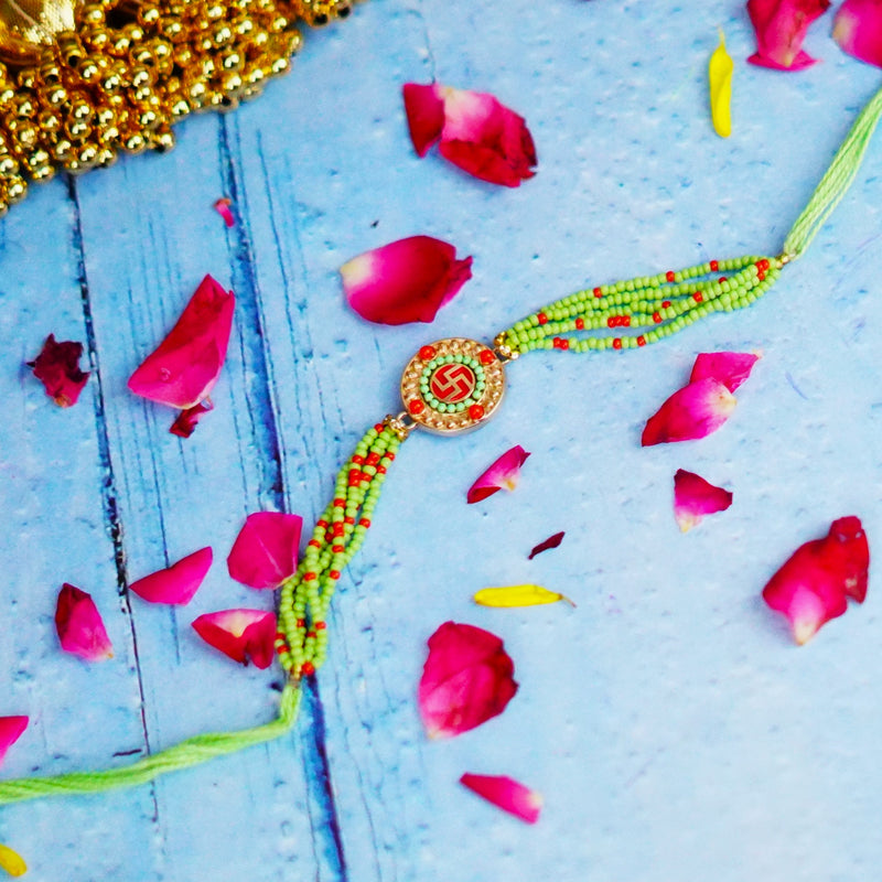 Green colour with Swastik Design Fancy Rakhi