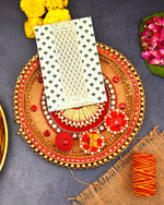 Golden & Red Decorative Rakhi Puja Thali | 8 Inch