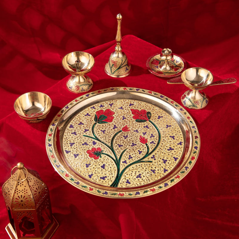 Intricately Designed Silver Plated Pooja Thali Set – ServDharm