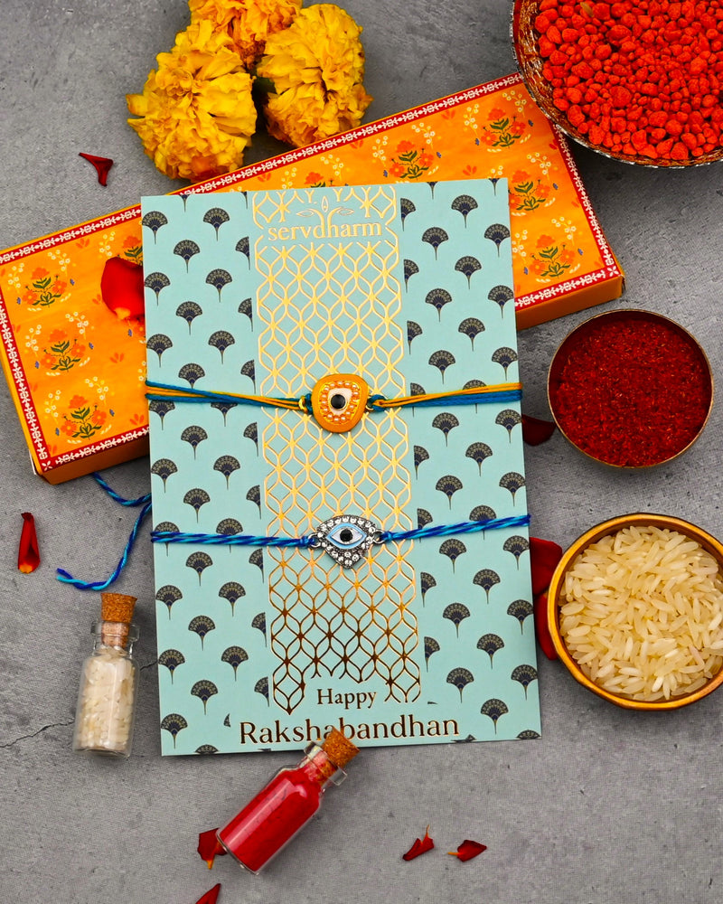 Evil Eye Combo Rakhi - Blue and Yellow | Pack of 2