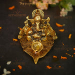 Ganesha/Ganpati And Diya On Leaf In Gold Finish