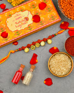 Ginni Golden Coins Rudraksha Rakhi